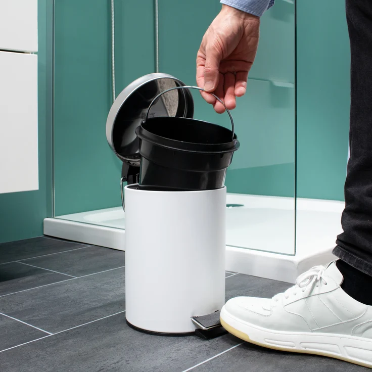 bremermann Mülleimer Treteimer, Mülleimer, mit Absenk-Automatik, 3 L, weiß – Bild 6