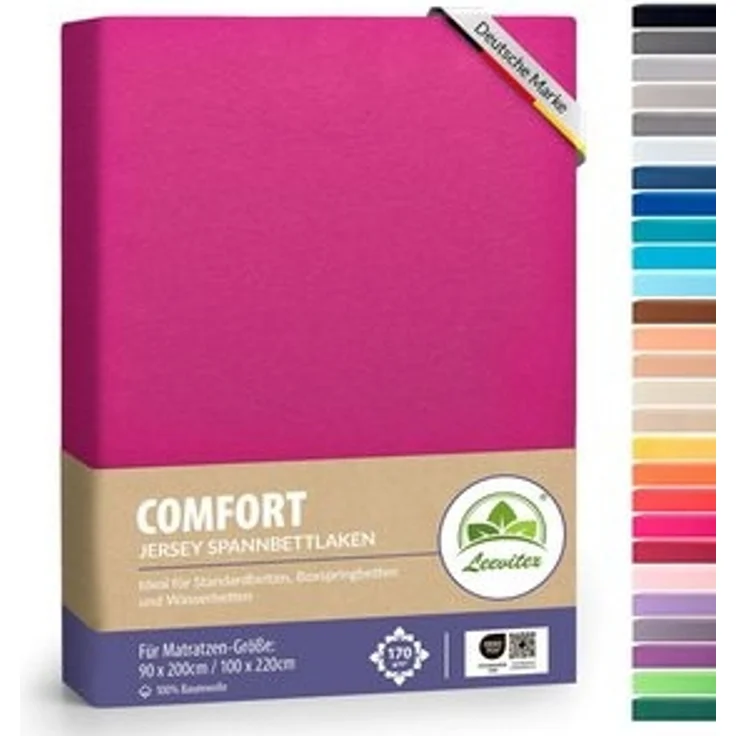 leevitex® Spannbettlaken, Premium 170g/m², Gummizug: rundum, schwer und dick, 100% Jersey-Baumwolle, Pink / Magenta, 90 x 200 - 100 x 220 cm – Bild 6