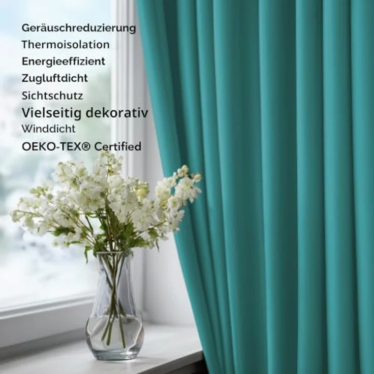 Deconovo Thermovorhänge mit Ösen Hitzeschutz Verdunklungsvorhänge Türkis | 1 Stück, H260 x B140 cm, Blickdichter Ösenvorhang, UV-Schutz, Wohnzimmer und Schlafzimmer, Sichtschutz, Blackout Curtain – Bild 9