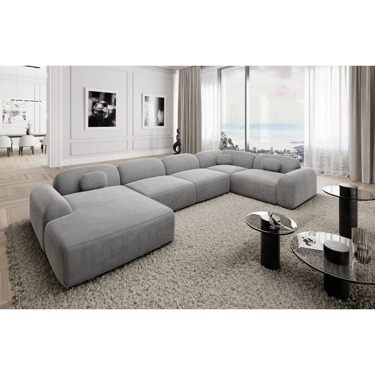 Polster Wohnlandschaft Barcelona U-Form - Samtstoff - Hellgrau - Links – Bild 2