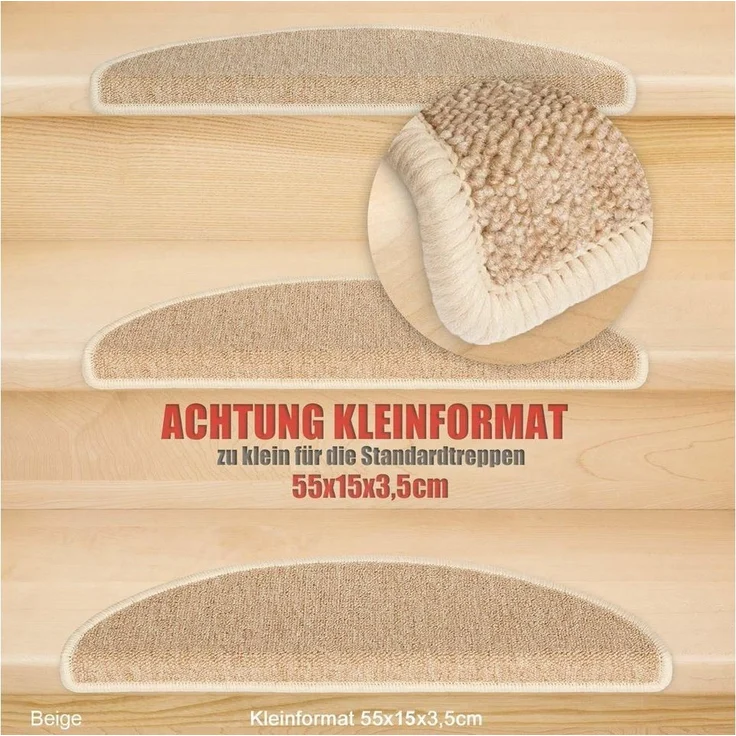 Metzker® Stufenmatte Stufenmatten Rambo Kleinformat 55x15x3,5cm Halbrund Beige 15 Stk, halbrund, Höhe: 5 mm, 15 Stück im Set - Beige – Bild 1