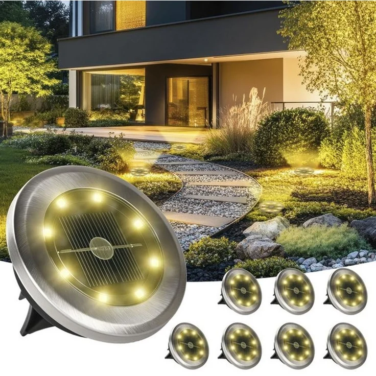 LQWELL LED Gartenstrahler LED Solar Bodenleuchte Außen für Garten, LED fest integriert, Warmweiß 8 Stück 8 LED Solarlampen Dekorative Gartenbeleuchtung, für Gras Gänge Gehwege Einfahrten Gärten – Bild 4