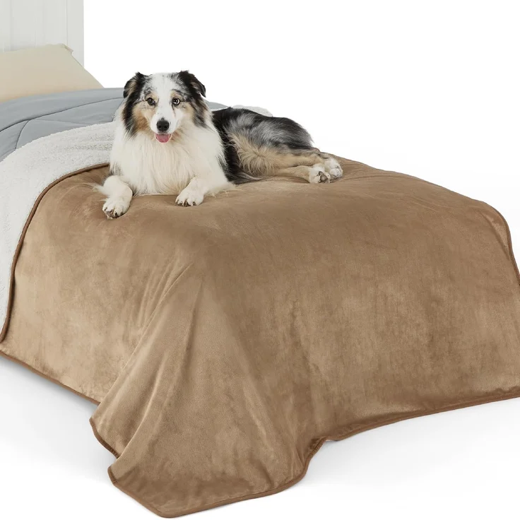 Lesure wasserdichte Hundedecke Grosse Hunde - 152x203 cm waschbar Hundedecke Outdoor, XL Hundedecke Sofaschutz aus Sherpa Fleece, Katzendecke flauschig für Couch, Kamel – Bild 1