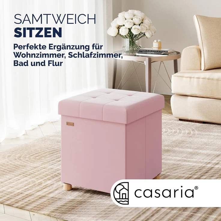 CASARIA® Sitzhocker mit Stauraum, Samt, rosa – Bild 3
