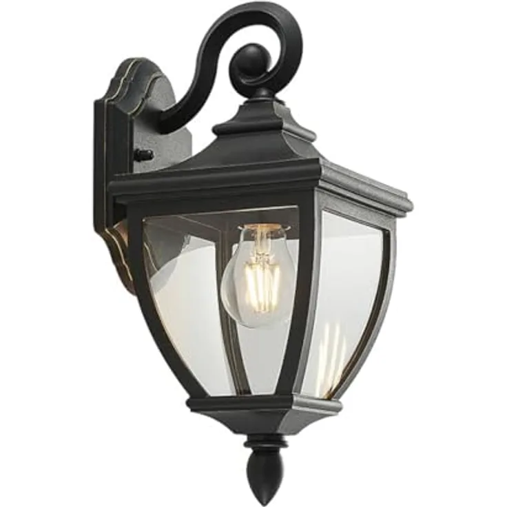 Lindby Cerys Wandleuchte außen, spritzwassergeschützt, Retro Vintage Antik, Schwarz, 1-flammig E27, ideal für Terrasse, Garten und Balkon