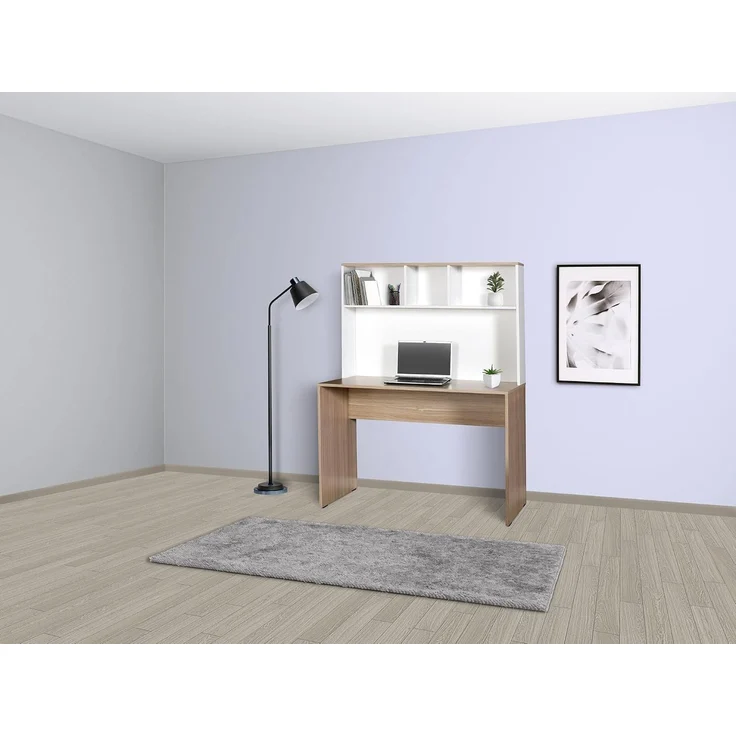 Stylish Study Desk, Oak & White, 110 x 149 x 52 cm | 100% Melamine Coated Particle Board, 16 mm Thickness | Ideal for Modern Home Office & Study – Bild 2