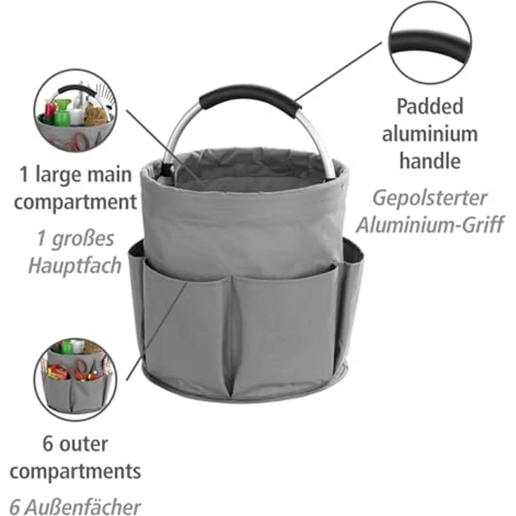 Maximex Organizer Universal-Reinigungs-Caddy (1 St), mit 6 Außentaschen für Gartenwerkzeug, großes Hauptfach, faltbar, 16 l – Bild 3