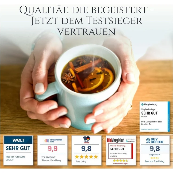 PURE LIVING INTERIOR DESIGN Geschirr-Set Ibiza Becher, 6er-Set, 350 ml, Türkis, Steingut (6-tlg), 6 Personen, Steingut – Bild 2