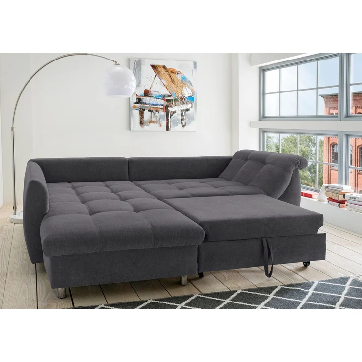 Ecksofa Schlafcouch L-Garnitur Bettkasten Ottomane links Mikrofaser Anthrazit – Bild 3