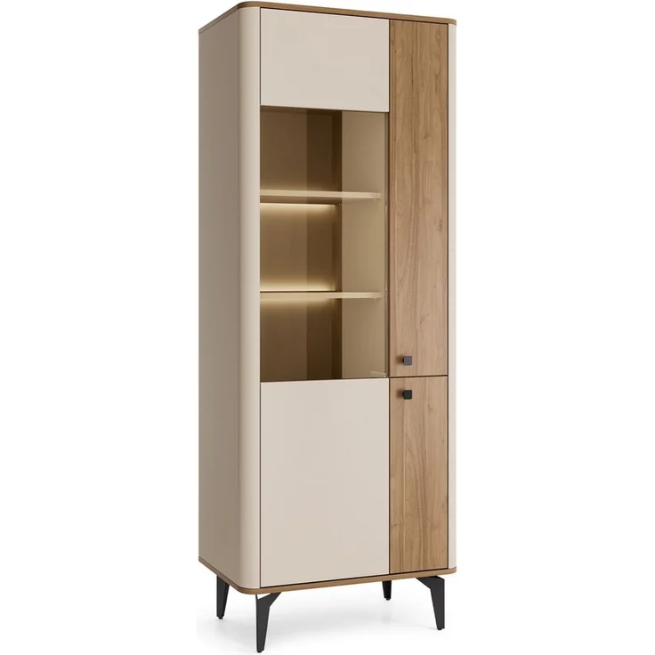 Beautysofa Vitrine AURORA Glasschrank mit Hartglas (Hohe Vitrine, modernes Design mit TIP-ON, mit LED-Beleuchtung oder ohne LED) Cashmere & Royal Nussbaum – Bild 1