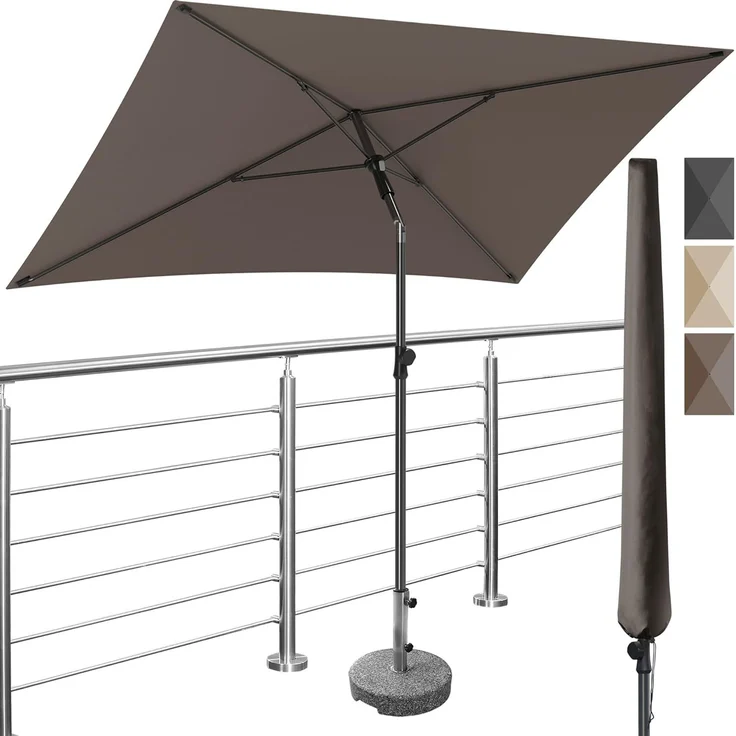 4smile Sonnenschirm Balkon 200x125 cm mit Schirmhülle, Anthrazit - UV50+ Sonnenschirm rechteckig knickbar höhenverstellbar, Sommer Schirm für Sonnenschutz Balkon als Ersatz für Ampelschirm
