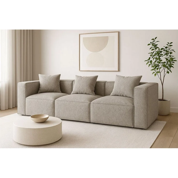 ebuy24 Sofa Box 3-Sitzer Sofa, 3 Dekokissen hellgrau. – Bild 4