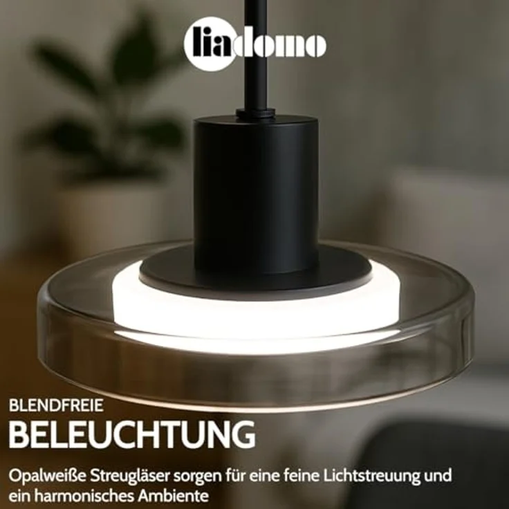 Liadomo LED Pendelleuchte Volos, dimmbar, LED fest integriert, Warmweiß, Neutralweiß, Tageslichtweiß, aus Glas, Fernbedienung inkl, Nachtlicht, Timerfunktion – Bild 3