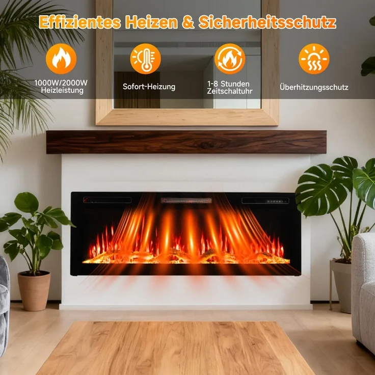HOMAVO Elektrokamin mit 1000W/2000W Heizung, 12 3D-Flammenfarben, 36" - Stand, Einbaukamin / 50" - Wand, Einbaukamin, App-Steuerung(50") – Bild 3