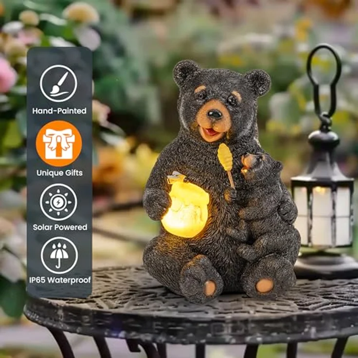 GIGALUMI Solar Statuen Gartendeko, Bär Mutter und Bär Kind umarmen Sich, Geburtstagsgeschenk für Frauen, Geschenke für Mama, Wetterfest Gartendeko für Terrasse, draußen, Hof – Bild 7