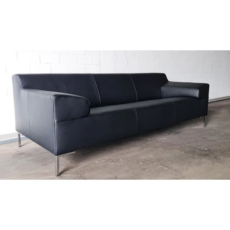 freistil ROLF BENZ Sofa ROLF BENZ Sofa Freistil 180 Couch Leder schwarz 220 cm Fuß Glanzchrom