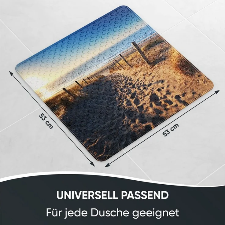 Sanilo Duschmatte, mit Motiv, rutschfest, waschbar, quadratisch, 230 extra starke Saugnäpfe, Kunststoff PVC, 53 x 53 cm, Düne – Bild 2
