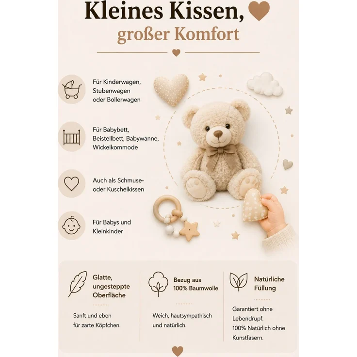 3 Stück Betten Hofmann Kinder Baby Daunenkissen 40x60 cm Flachkissen 100% Daunen – Bild 3