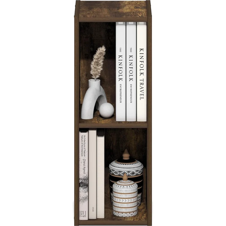 Furinno Fulda Bücherregal, 2-stöckiges schmales Bücherregal, Regal mit 8-Zoll breitem Stauraum, 23,6(T) x 20,0(B) x 53,8(H) cm, für Wohnzimmer, Schlafzimmer, Home Office, Amber-Kiefer – Bild 5