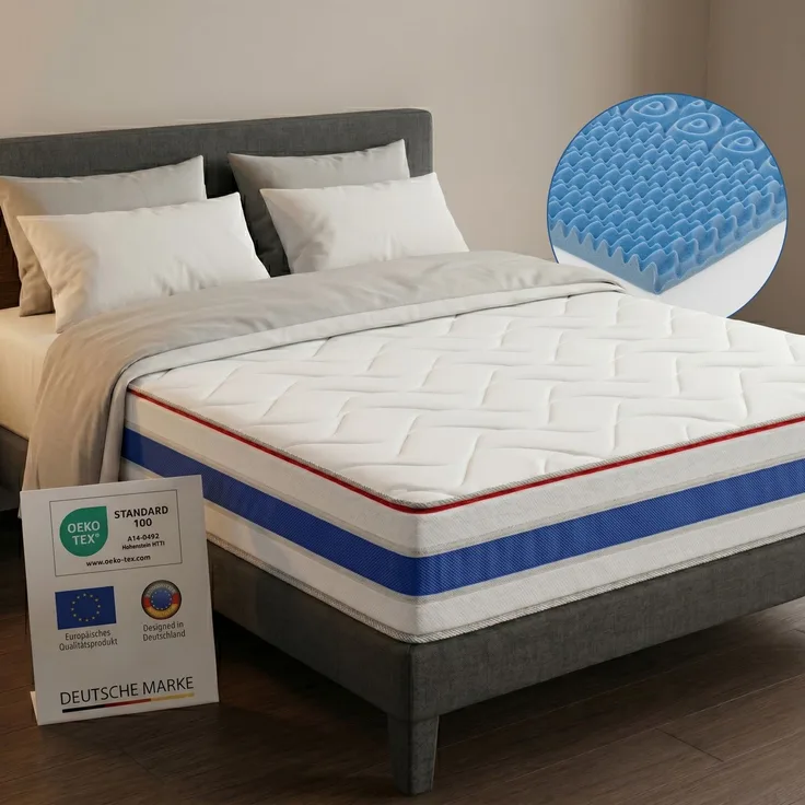 RELAXX Gel Matratze 120x200 cm mit 3D Memory Foam - 7 Zonen; 25cm Höhe; H2/H3 - Wendbare Kaltschaummatratze mit optimaler Druckentlastung