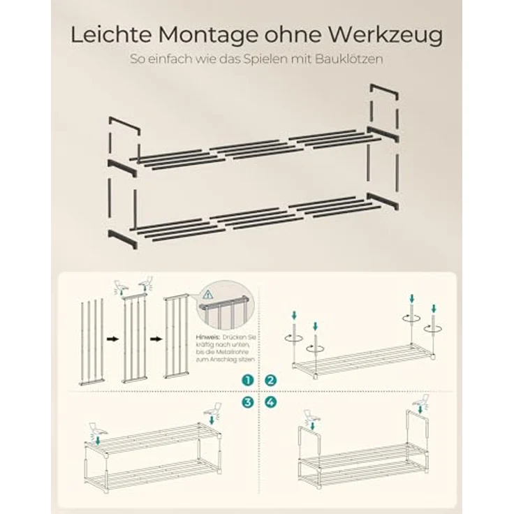 SONGMICS Schuhregal mit 2 Ebenen, Schuhständer aus Metall, Schuhaufbewahrung, Schuh-Organizer für 10-12 Paar Schuhe, stapelbar, für Flur, Wohnzimmer, Schlafzimmer, 30 x 116 x 34 cm, schwarz LSA032B01 – Bild 8
