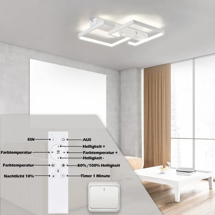 Nettlife LED Deckenleuchte Schwarz Dimmbar Fernbedienung 35W deckenlampe, LED fest integriert, Warmweiß, Neutralweiß, Kaltweiß, für Schlafzimmer Schlafzimmer Küche flur – Bild 2