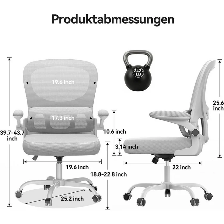 ZAISZE Bürostuhl 280G Netz Sitz Gaslift 2-Stufe Geräuschlose Rollen Ruhe & Effizienz (Set), Nylonrad, Fünf-Klauen-Stütze – Bild 2