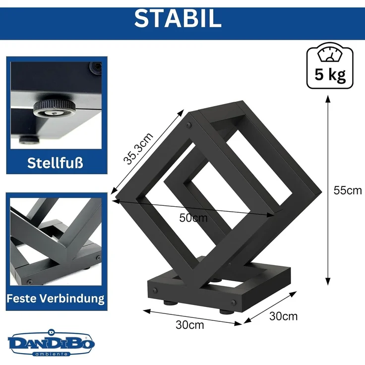 DanDiBo Kaminholzregal Innen Metall Schwarz Würfel Quadratisch 96606 Brennholzregal Holzaufbewahrung Kaminholzständer Feuerholzregal – Bild 2