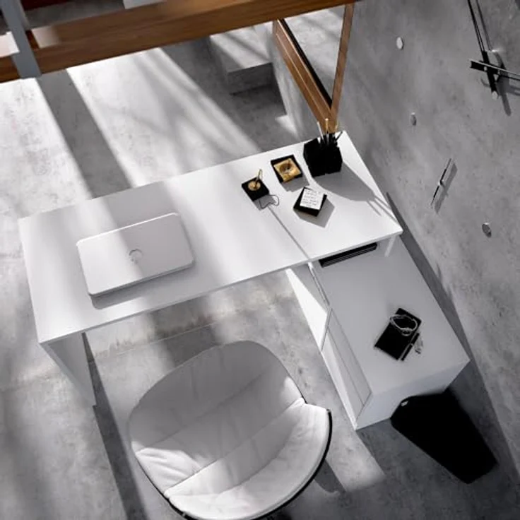 Dmora - Gardena-Schreibtisch, Schreibtisch mit Mehreren Positionen für das Büro oder Schlafzimmer, Mehrzweck-Ecktisch, 139 x 92 x 75 cm, Weiß – Bild 7