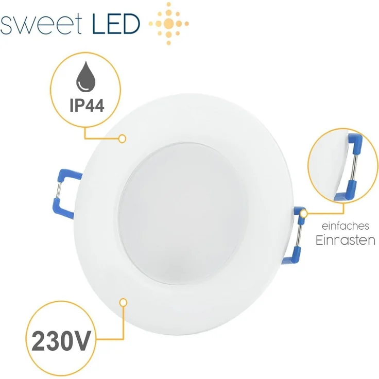 Sweet LED LED Einbaustrahler 10er SET IP44 CCT 230V LED Einbauspot flach 3000K 4000K 6500K Weiß, 3000K - 4000K - 6500K, Warmweiß - Neutralweiß - Kaltweiß, Deckenspots, Ø 85 mm, Einbauleuchten – Bild 4