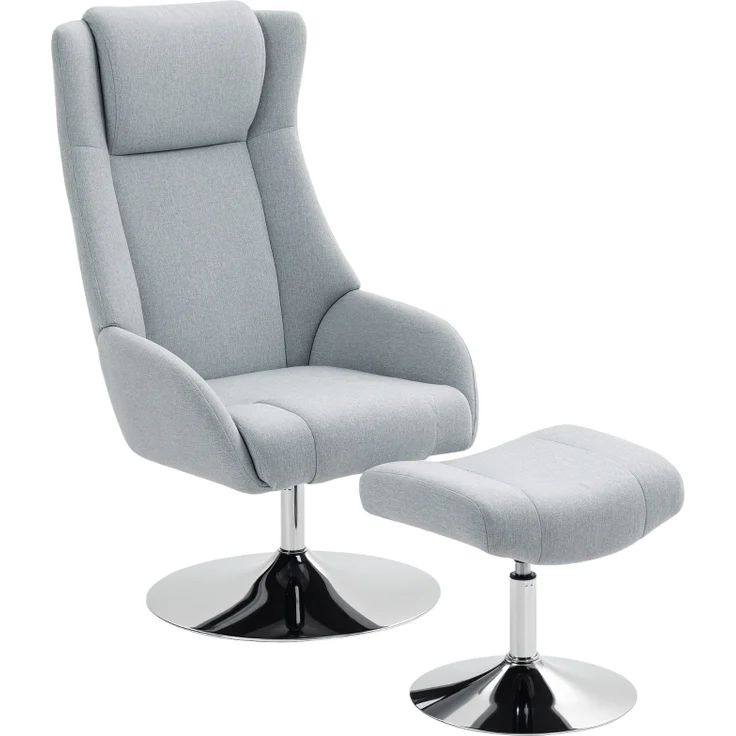 Relaxsessel Set mit Fußhocker und Kopfteil, 360° drehbarer Fernsehsessel mit Leinenstoff Bezug, elektroplattiert, 118 x 68 x 84 cm, Grau – Bild 7