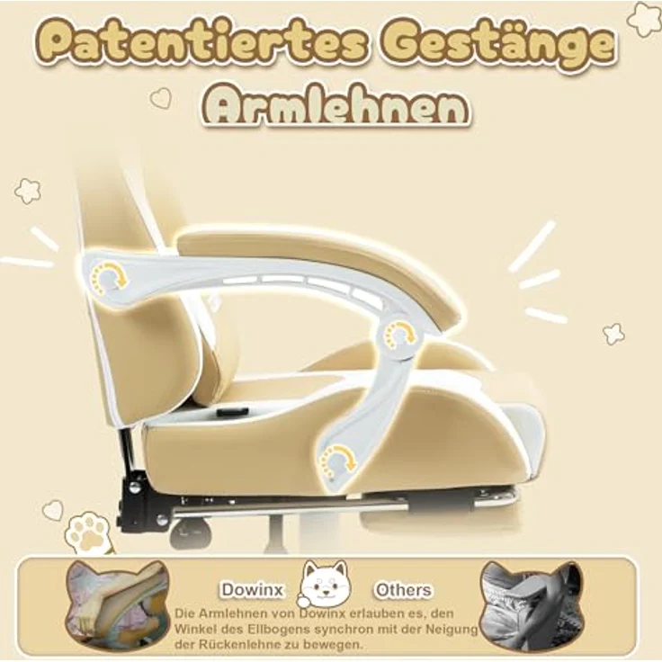 Dowinx Gaming Stuhl - Süße Hund Edition - Ergonomischer Computerstuhl mit Hoher Rückenlehne und Lendenwirbelstütze, PU-Leder, Fußstütze, Hund – Bild 7