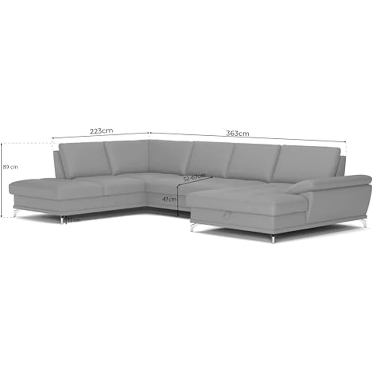 Cavadore Wohnlandschaft Castiel mit Federkern / Sofalandschaft mit großem Longchair, Sitztiefenverstellung und satinierten Metallfüßen / 363 x 89 x 223 / Echtleder, Schwarz – Bild 4