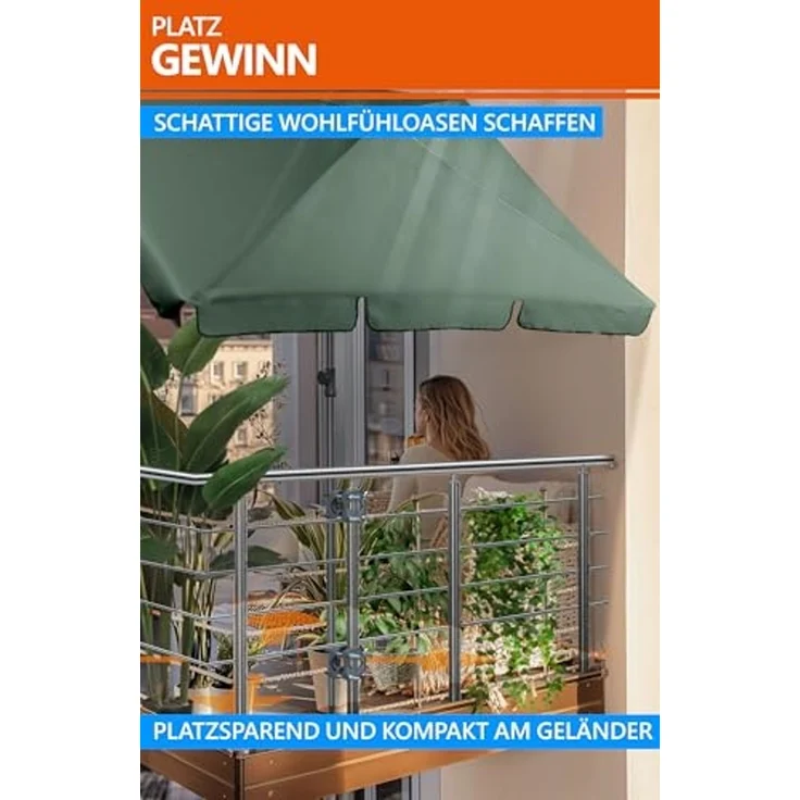 4smile Sonnenschirm Balkon SunnyShade, 200x125 cm, Grün - UPF 50+ Sonnenschirm rechteckig als Sonnenschutz Balkon - SunnyEasy Balkon-Schirm mit 2 x Sonnenschirmhalter + Sonnenschirmhülle – Bild 3