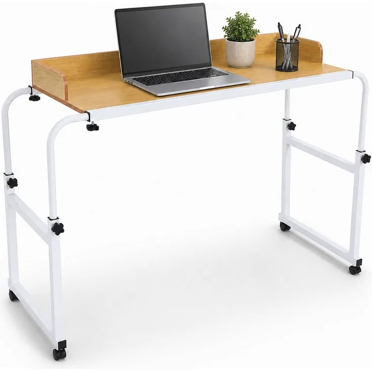 BlingBin Wangentisch Überbetttisch mobiler Betttisch Beistelltisch Laptoptisch mit 4 Rollen (1er Set, 1-St, 120-210 x 45 x 65-95 cm (L x B x H), Höhenverstellbar 65-95CM/Breitenverstellbar 120-210CM für Den Zuhause