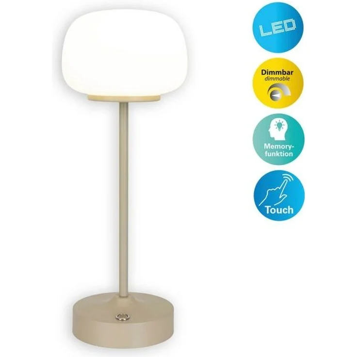 näve LED Tischleuchte Pina, Dimmfunktion, Ein-/Ausschalter, Memoryfunktion, USB-Ladefunktion, LED wechselbar, Warmweiß, Akku aufladbar, USB Typ C inkl. Kabel 100cm, Touch, dimmbar – Bild 4