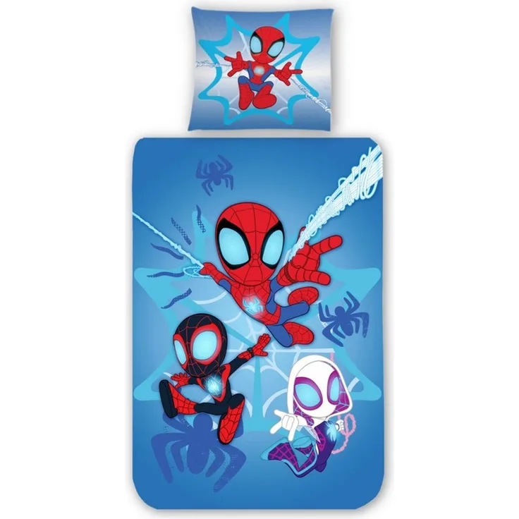 MTOnlinehandel Kinderbettwäsche Spidey & Friends "Helden der Nacht", Geschenkidee, 100% Baumwolle, 2 teilig, Winterbettwäsche kuschelig und weich für Jungen und Mädchen