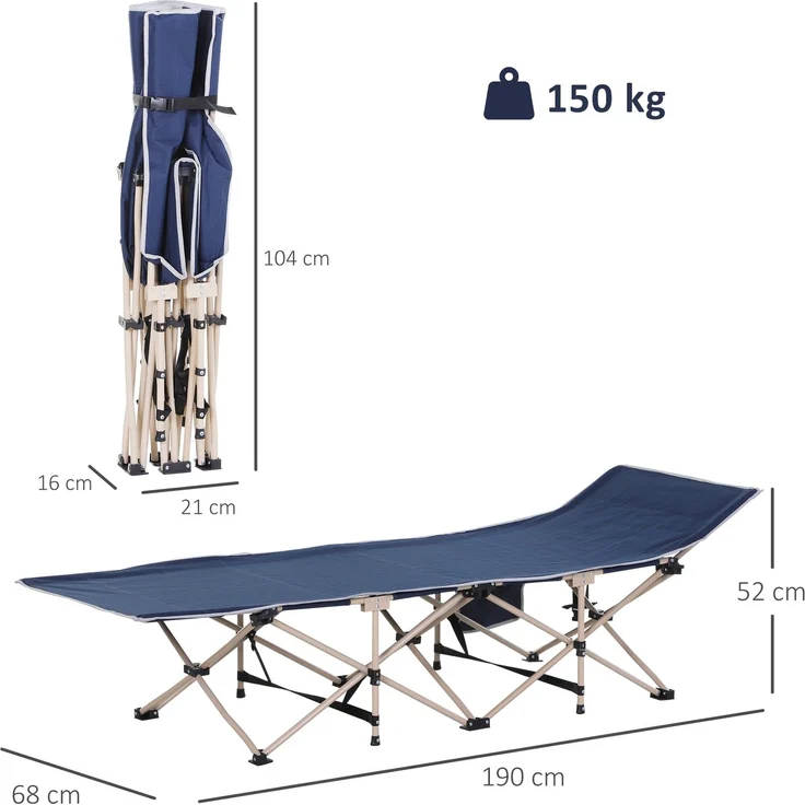 Feldbett, Camping-Bett, klappbar, wetterbeständig, Tinte. Tragetasche, 190 cm x 68 cm x 52 cm, Blau--Blau--52x68x190cm--YOUDENOVA – Bild 5