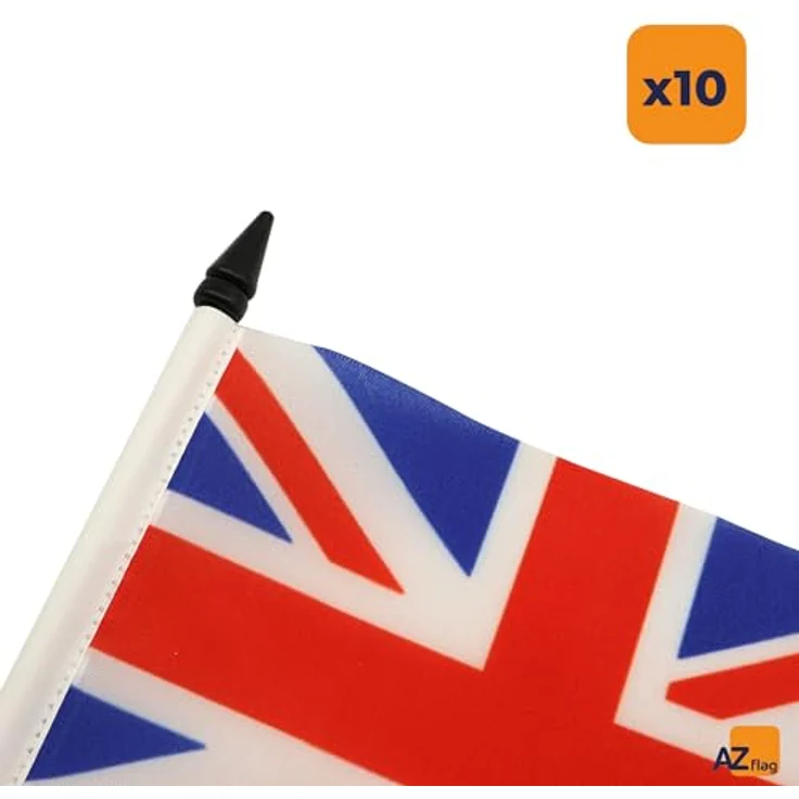 AZ FLAG 10 Stück Tischflagge Großbritanniens – 15 x 10 cm – 10 Mini-Flaggen für Großbritannien – für Büro, 100% Polyester, mit 25 cm Fahne und Sockel aus schwarzem Kunststoff – Bild 6