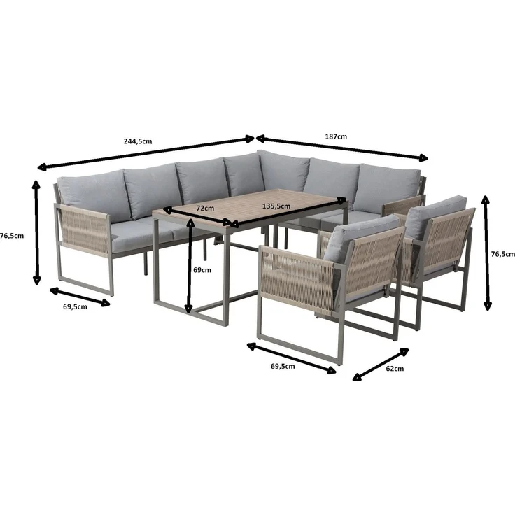 Gardissimo 'MARINA' Ecklounge, bis 8 Pers., Rope/Nonwood Beige/Anthrazit, 244,5 x 187 x 76,5 cm – Bild 9