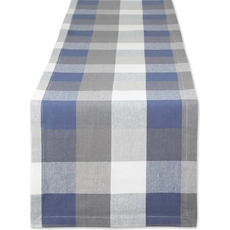 DII Tischläufer, dreifarbig, kariert, 100 % Baumwolle, 35,6x183,9 cm, französisches Blau