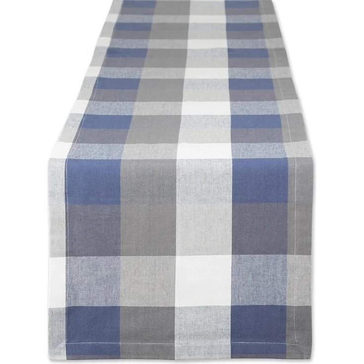 DII Tischläufer, dreifarbig, kariert, 100 % Baumwolle, 35,6x183,9 cm, französisches Blau