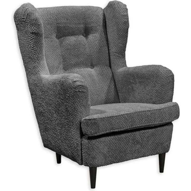 Stella Trading Oskar Ohrensessel mit geknöpfter Polsterung, Anthrazit - Vintage Wohnzimmer Sessel mit Massivholz Füßen - 78 x 102 x 98 cm (B/H/T) – Bild 2