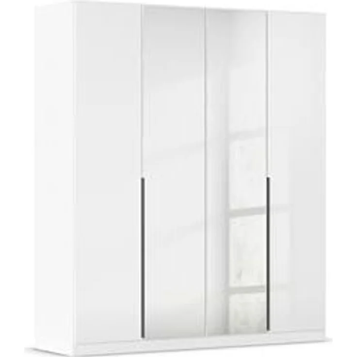 Rauch Möbel Alabama, Kleiderschrank, Garderobenschrank, 4-türig, Spiegel, Zubehör Basic, 2 Kleiderstangen, 2 Einlegeböden, Farbe Hochglanz Weiß/Weiß, Griff Grau metallic, 181 x 210 x 54 cm – Bild 1