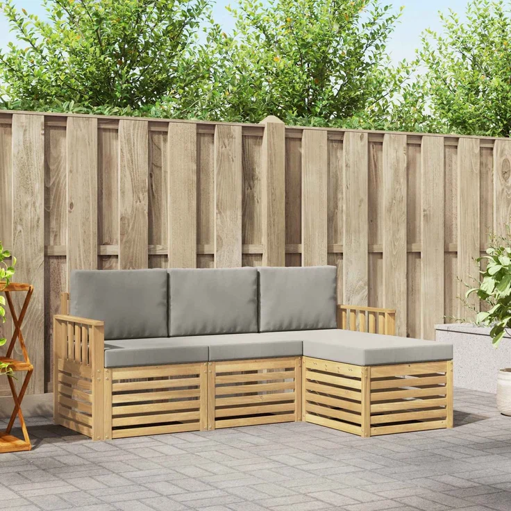 vidaXL Outdoor-Sofagarnitur 4 stk. Weiß und Hellgrau Polyester 3391626 – Bild 1