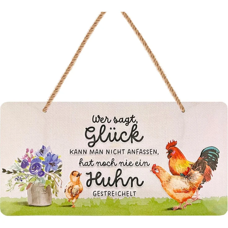 LANOLU Blechschild Glück Hühner streicheln - 16x32cm – Metall – Mehrfarbig – 16122 – Bild 1