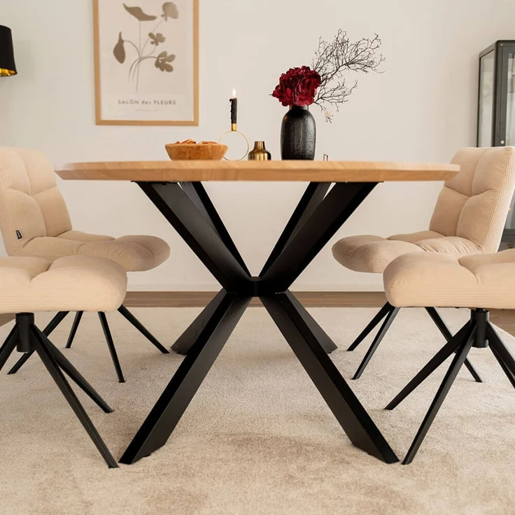 HOME DELUXE Essgruppe Oval inkl. Sternfuß - 200 x 120 cm Fishbone Oak 4 Stühle Grau / Braun – Bild 2