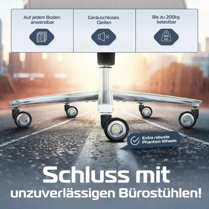 CLOUVOU PowerSeat, ergonomischer Bürostuhl, thermoregulative Materialien, 5D-Armlehnen, 3D-Kopfstütze, PhantomWheels, Creme-weiß – Bild 5