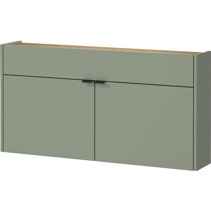 XXXL Garderobe GW-Ameca, 2-teilig in Taupegrün und Navarra-Eiche, Schuhschrank mit Mirror, 110x200x22 cm, verstellbare Böden, bis zu 12 Paar Schuhe. – Bild 7