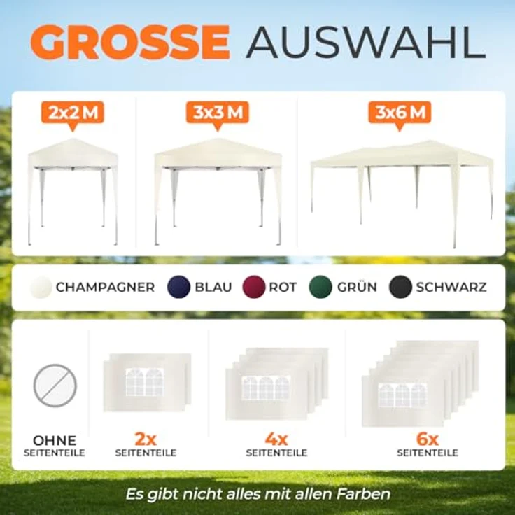 Kronenburg Faltpavillon wasserdicht Dachmaß 2x2 m UV Schutz 50+ Pavillon in Champagner mit 4 Seitenteilen – Bild 9